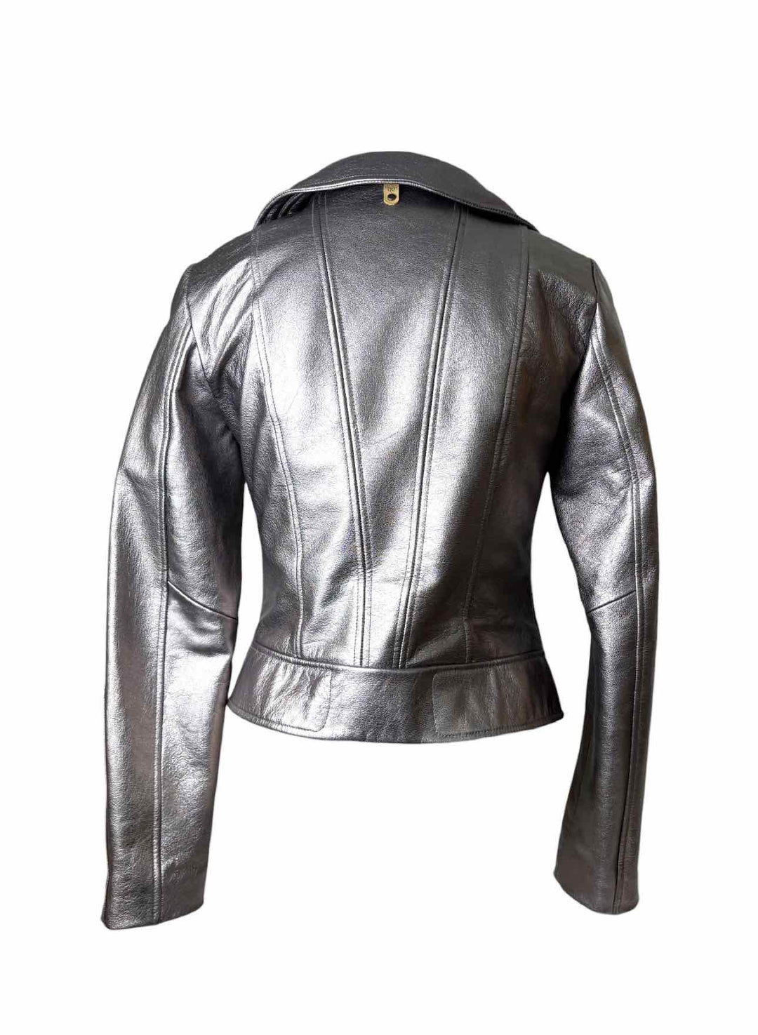Mackage Size S Metallic Silver Leather Moto Jacket