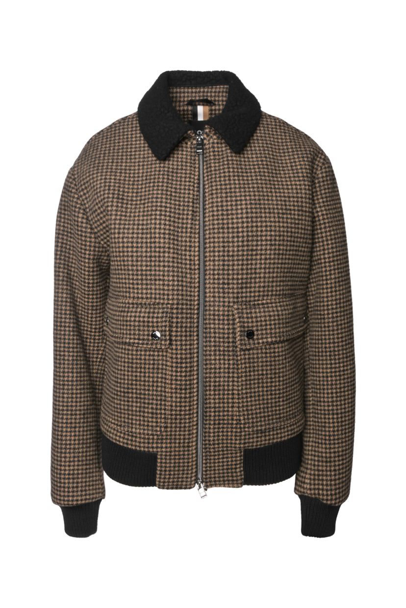 Boss Size 38 Men's Houndstooth Print Wool Blend Bomber Jacket