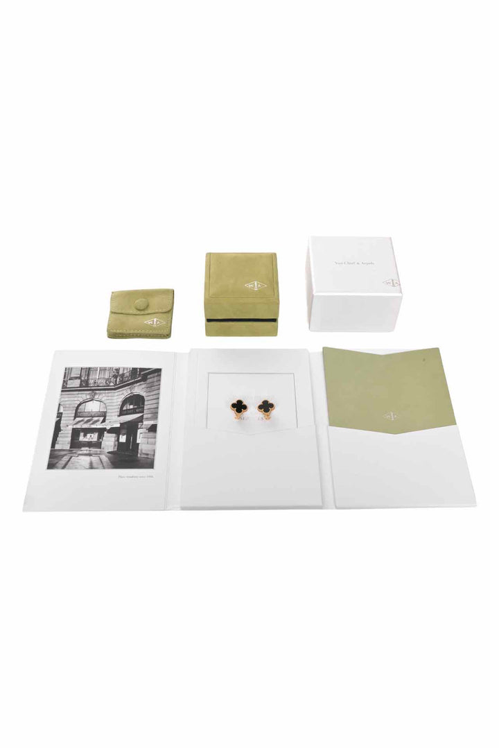 Van Cleef & Arpels 2020 18K Yellow Gold & Black Onyx Vintage Alhambra Earrings