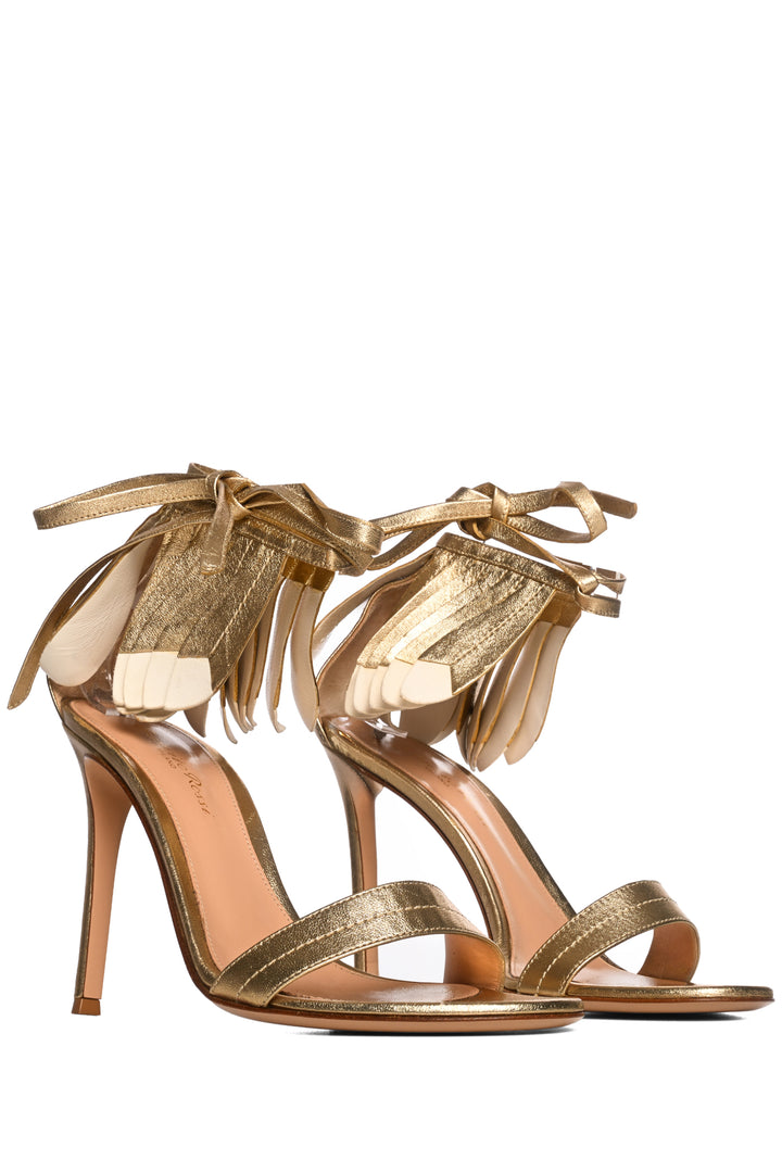 Gianvito Rossi Size 38 Metallic Feather Fringe Sandals