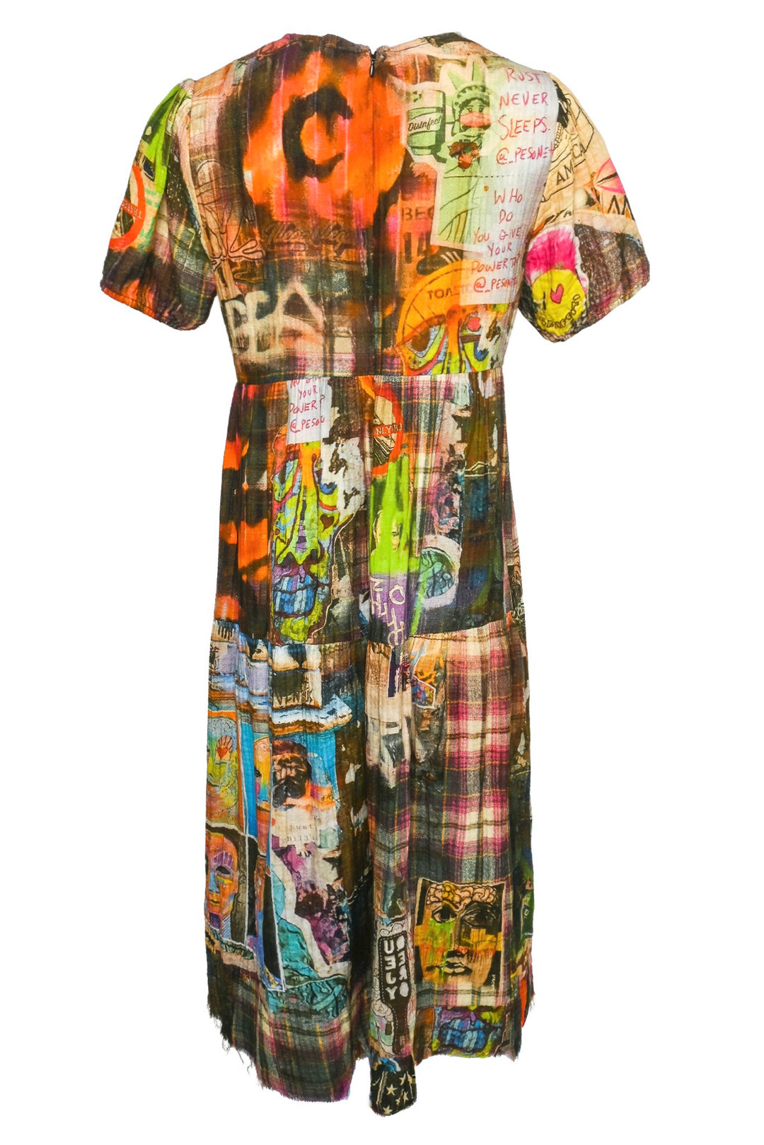 R13 Size S Graffiti Plaid Relaxed Midi Dress
