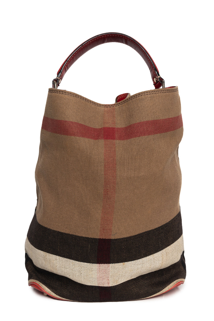 Burberry Nova Check Linen/Red Leather Ashby Bucket Bag