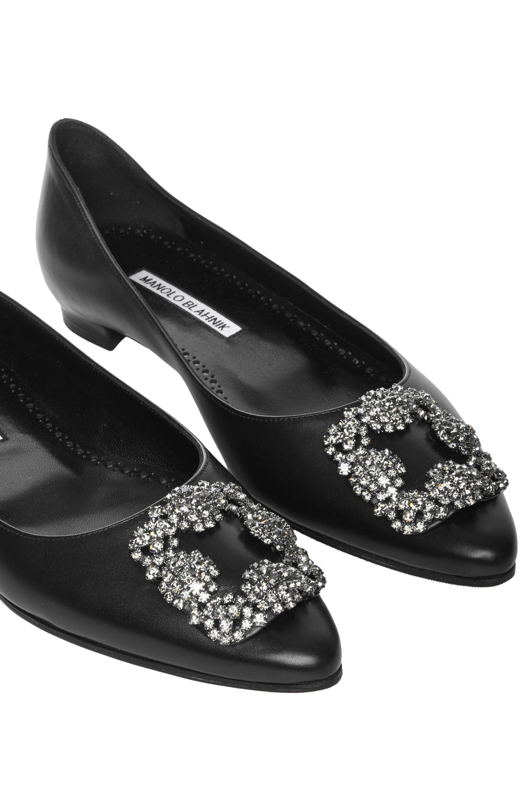 Manolo Blahnik Size 38 Hangisi Leather Jewel Buckle Flats