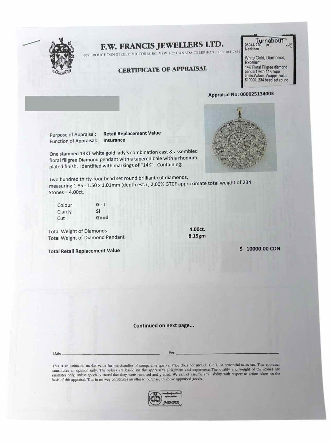 14K White Gold & Diamond Floral Filigree Pendant Necklace