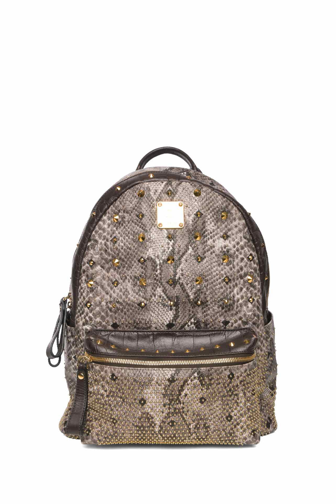 MCM Snakeskin Printed Studded Stark BackPack