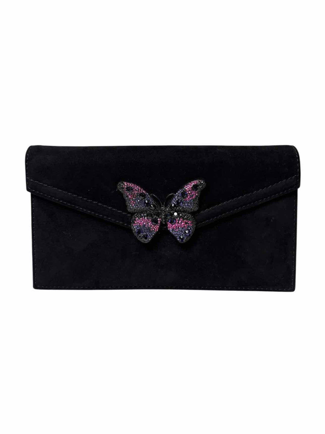 Valentino Suede Crystal Butterfly Clasp Clutch