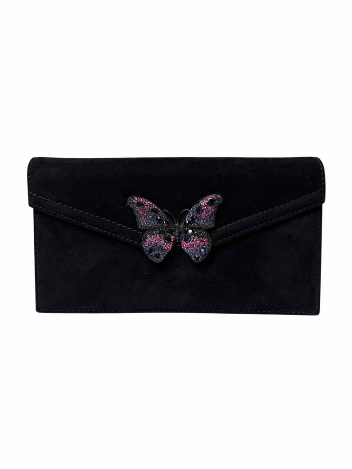Valentino Suede Crystal Butterfly Clasp Clutch