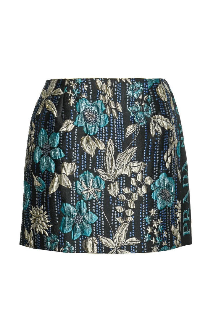 Prada Size 36 2018 Floral Metallic Mini Skirt