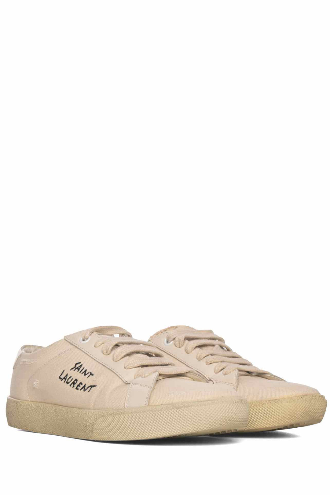 Saint Laurent Size 38 Court Classic Logo-Embroidered Distressed Canvas Sneaker