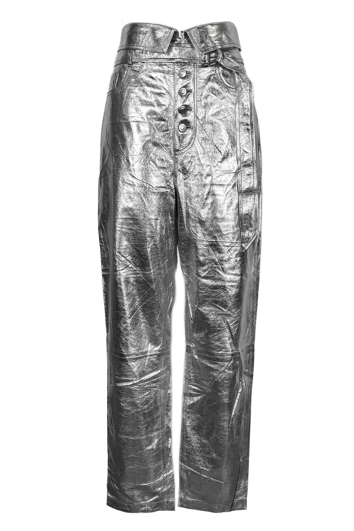 Iro Size 40 Key Metallic Silver Lamb Leather Tapered Pants
