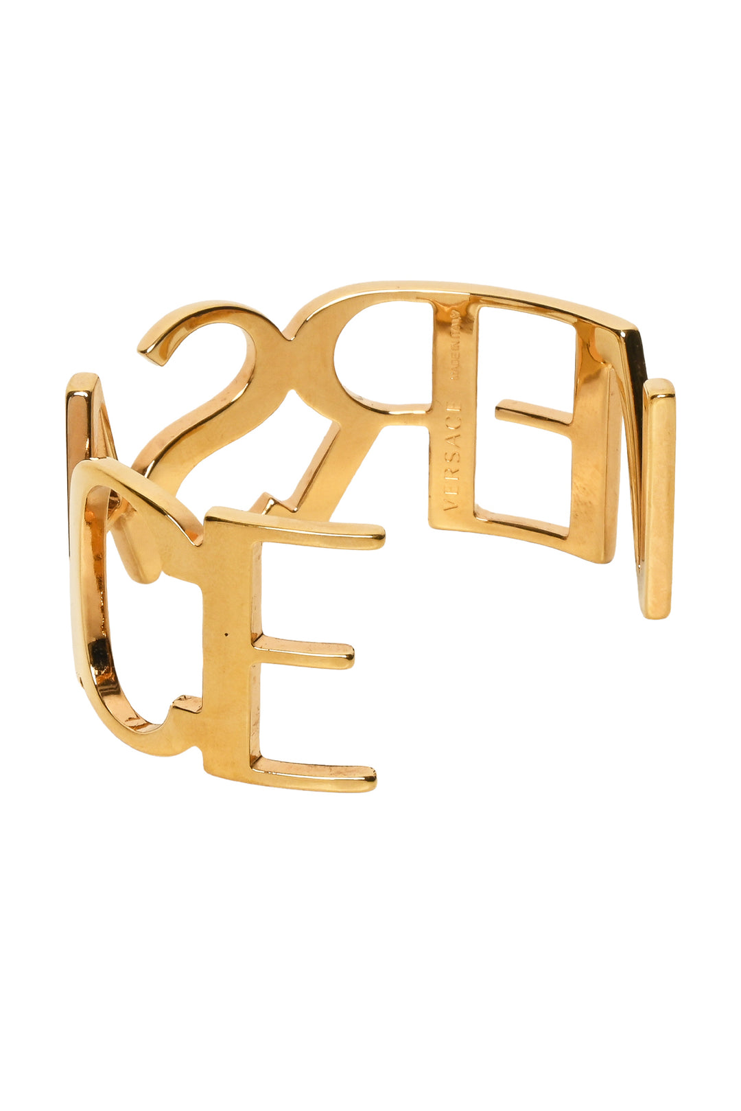 Versace Size S Gold-Tone Logo Open Cuff Bracelet