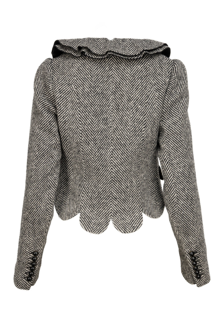 Burberry Size 6 Herringbone Tweed Cropped Wool Jacket