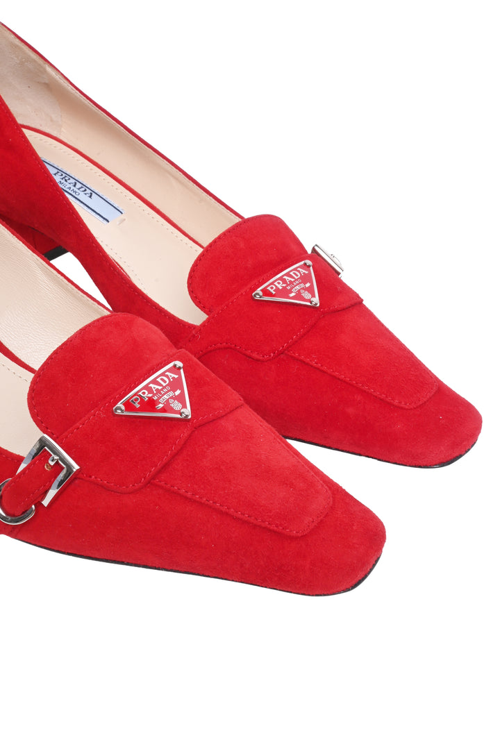 Prada Size 35 Logo Suede Pumps