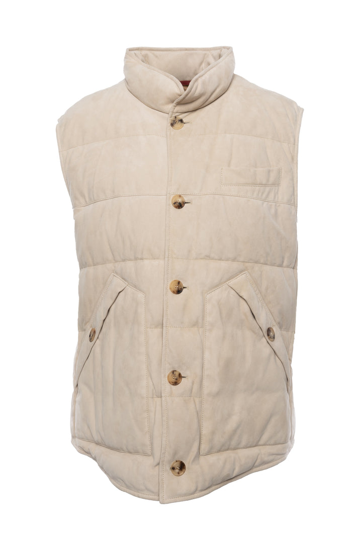 Brunello Cucinelli Size XL Men's Suede Quilted Puffer Vest