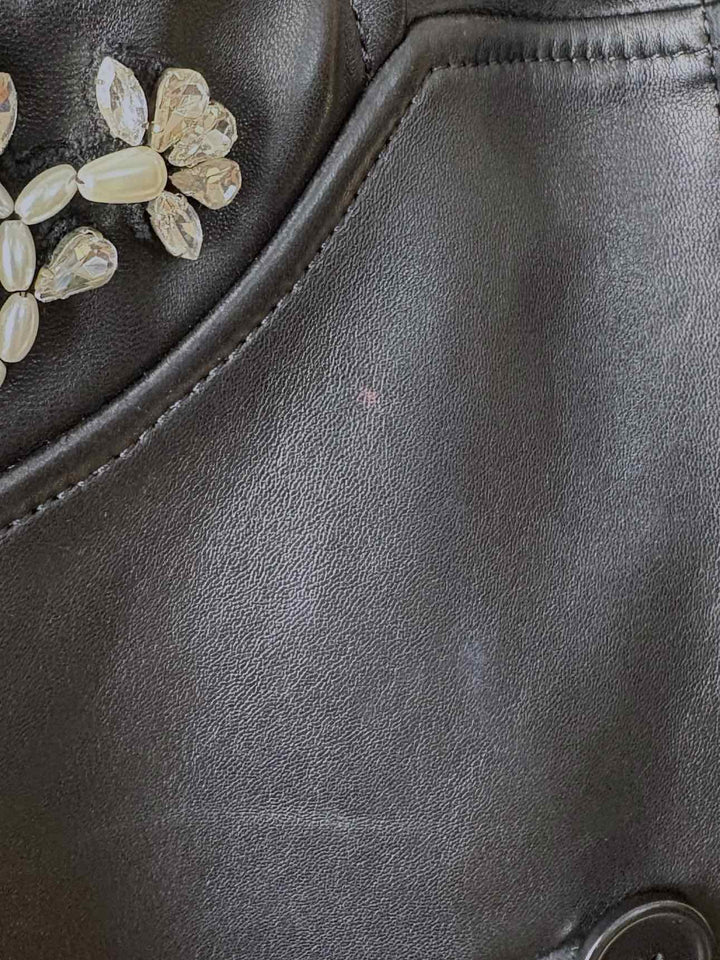 Simone Rocha Size M Crystal & Faux Pearl Embellished Lamb Leather Coat