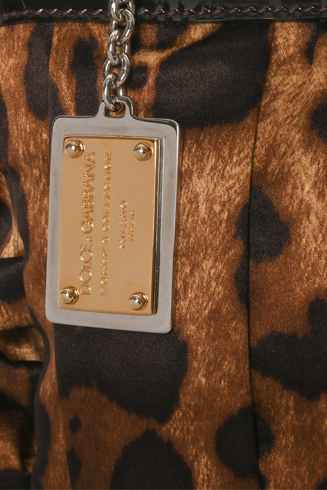 Dolce & Gabbana Leopard Print Ruffle Satin Wristlet Pouch