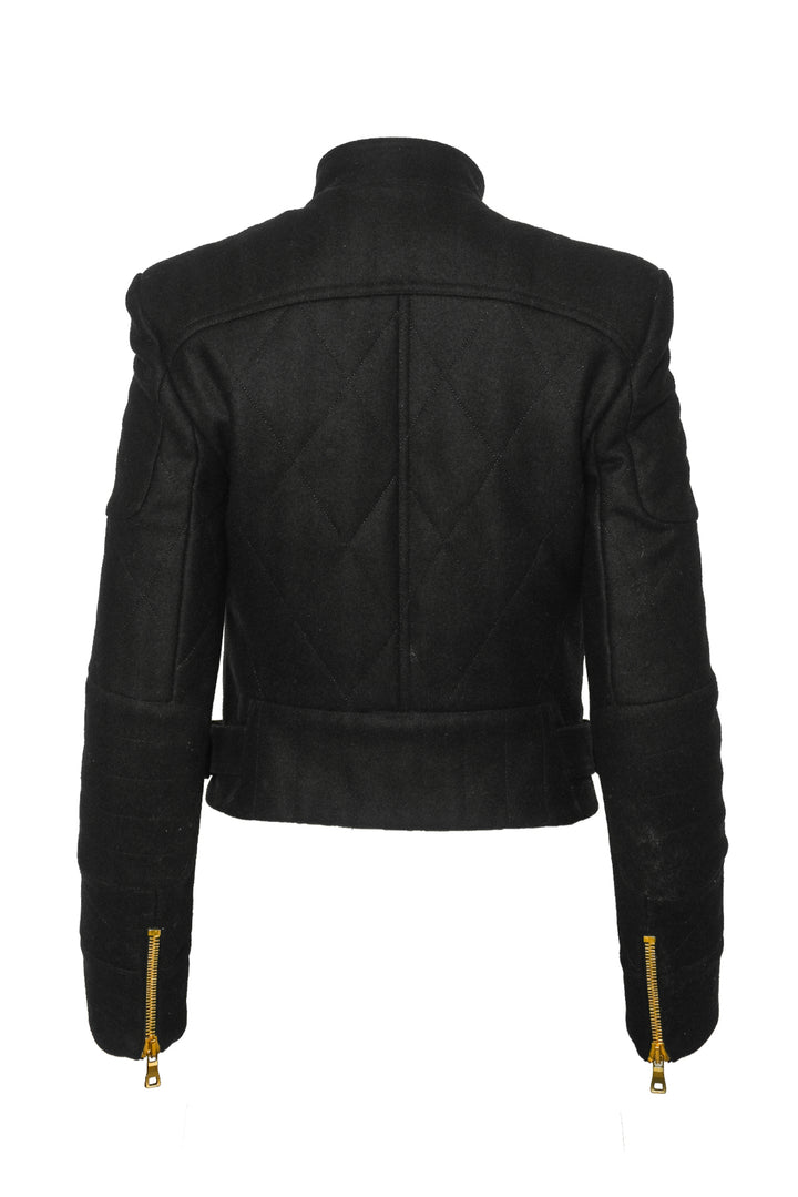 Balmain Size 36 Wool-Blend Quilted Moto Jacket