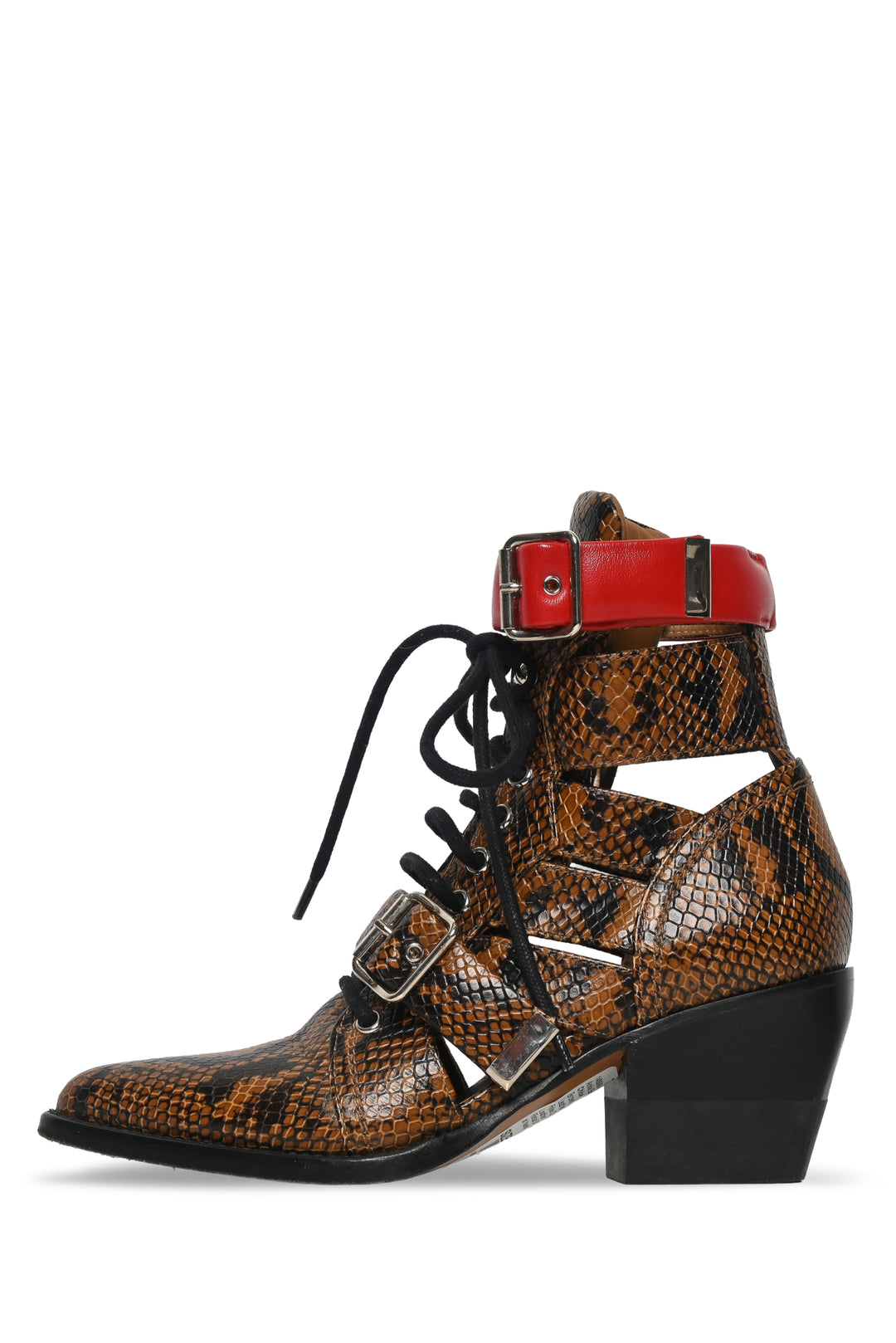 Chloe Size 37.5 Rylee Cutout Snake-Effect Leather Ankle Boots