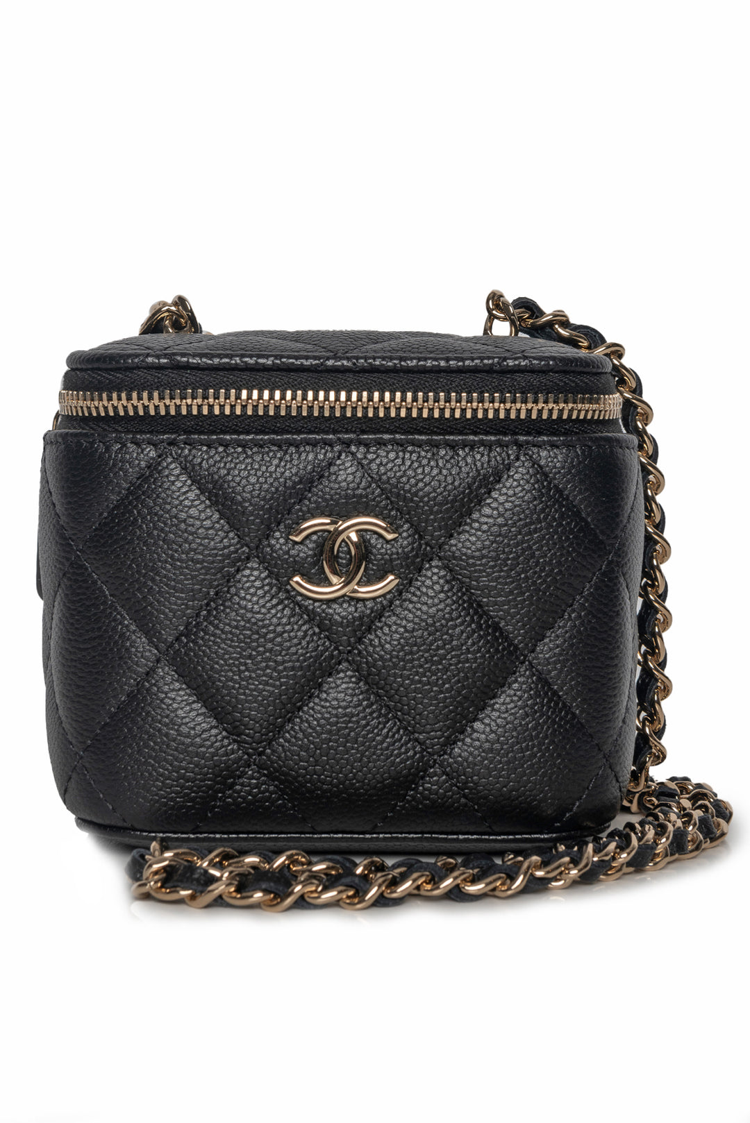 Chanel 2021 Caviar Black Mini Square Vanity Case CC Chain Crossbody