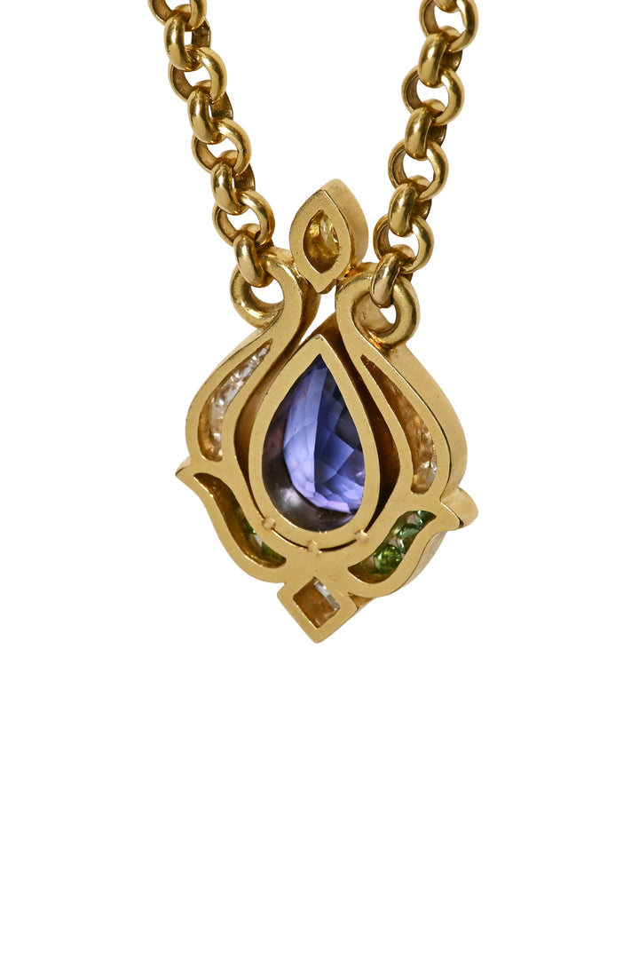 18K Yellow Gold Diamond & Tanzanite Pendant Necklace