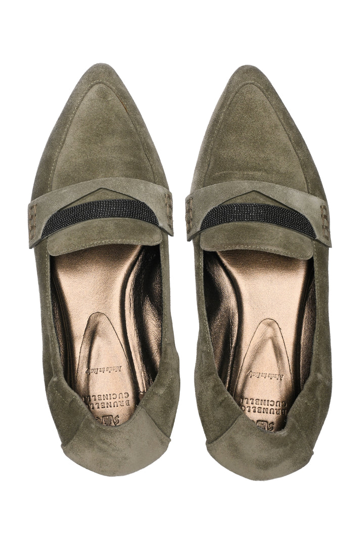Brunello Cucinelli Size 37.5 Monili Embellished Suede Loafers