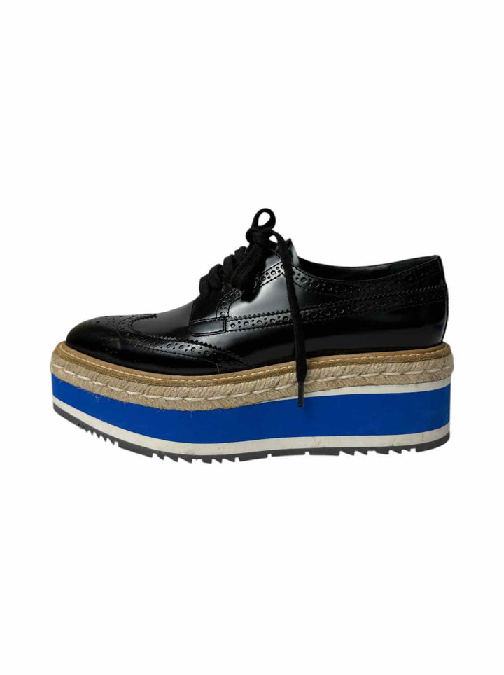 Prada Size 38.5 Leather Platform Brogue Espadrille Derby Flats