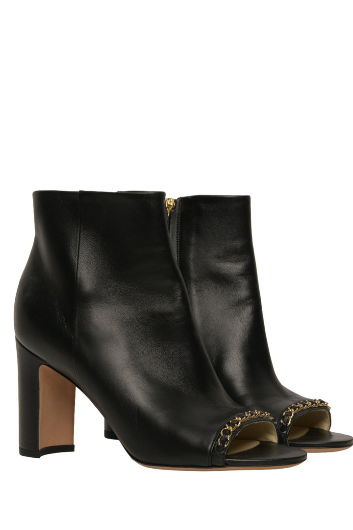 Chanel Size 37.5 Lambskin Open Tote Ankle Boots