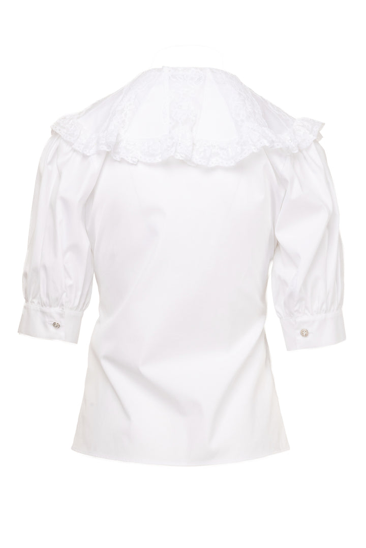 Alessandra Rich Size 2 Lace Collar Puff-Sleeve Shirt