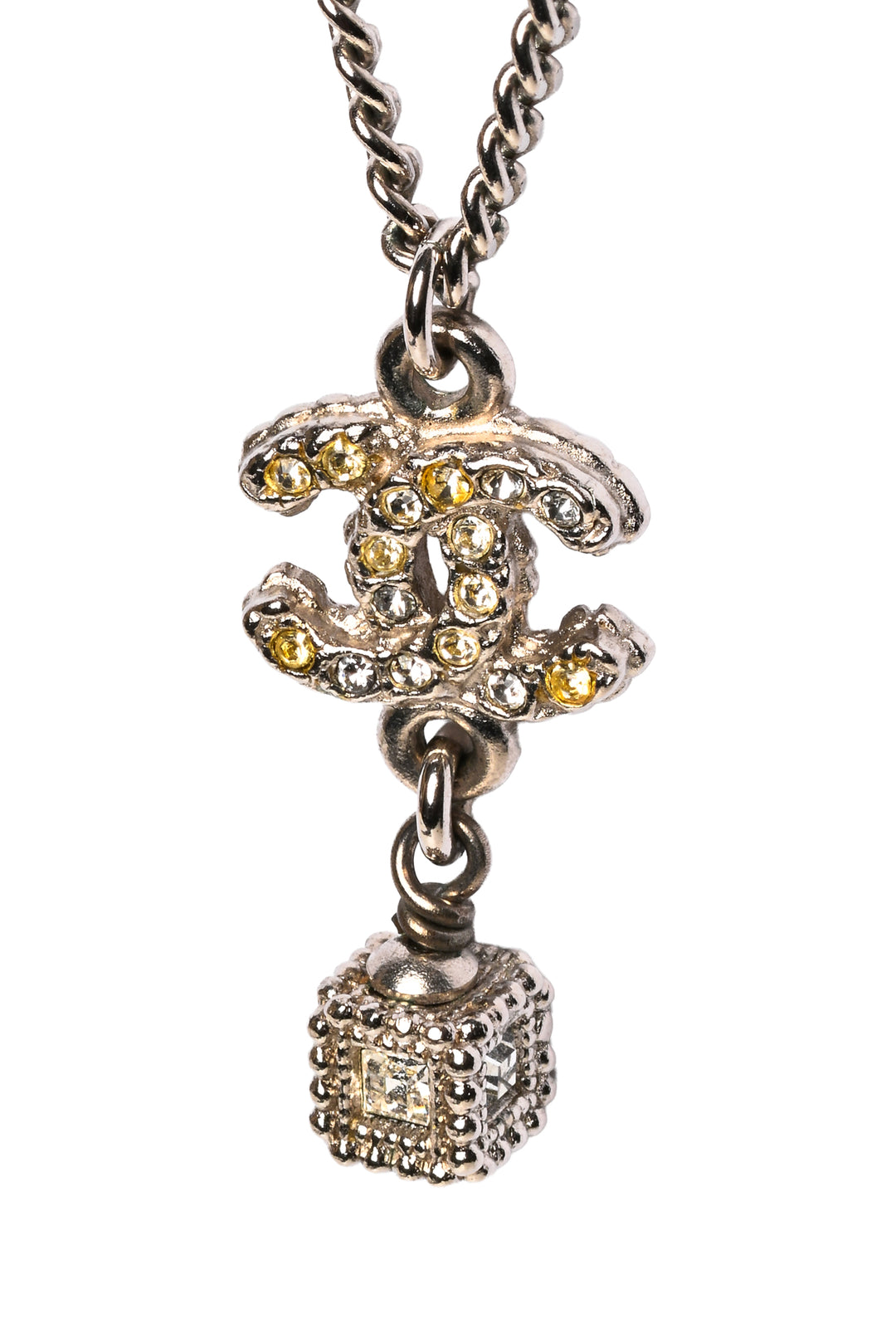 Chanel 2012 Crystal CC & Drop Box Pendant Long Necklace