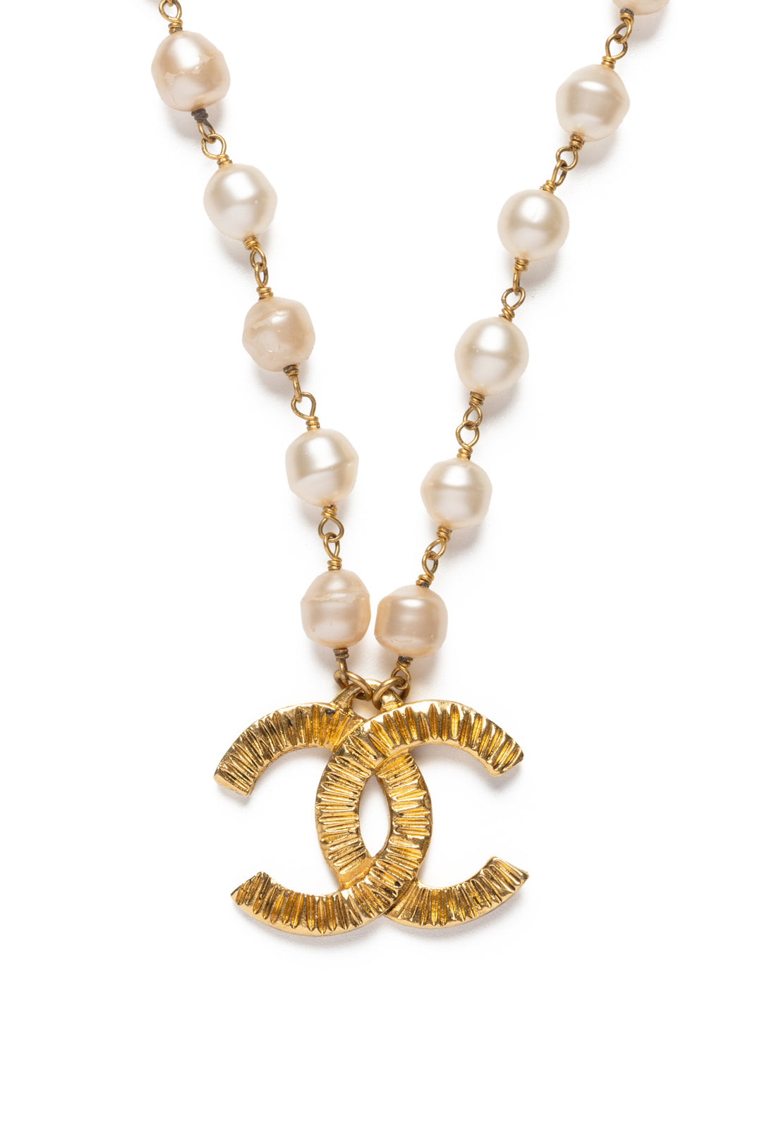 Vintage Chanel Faux Pearl CC Necklace