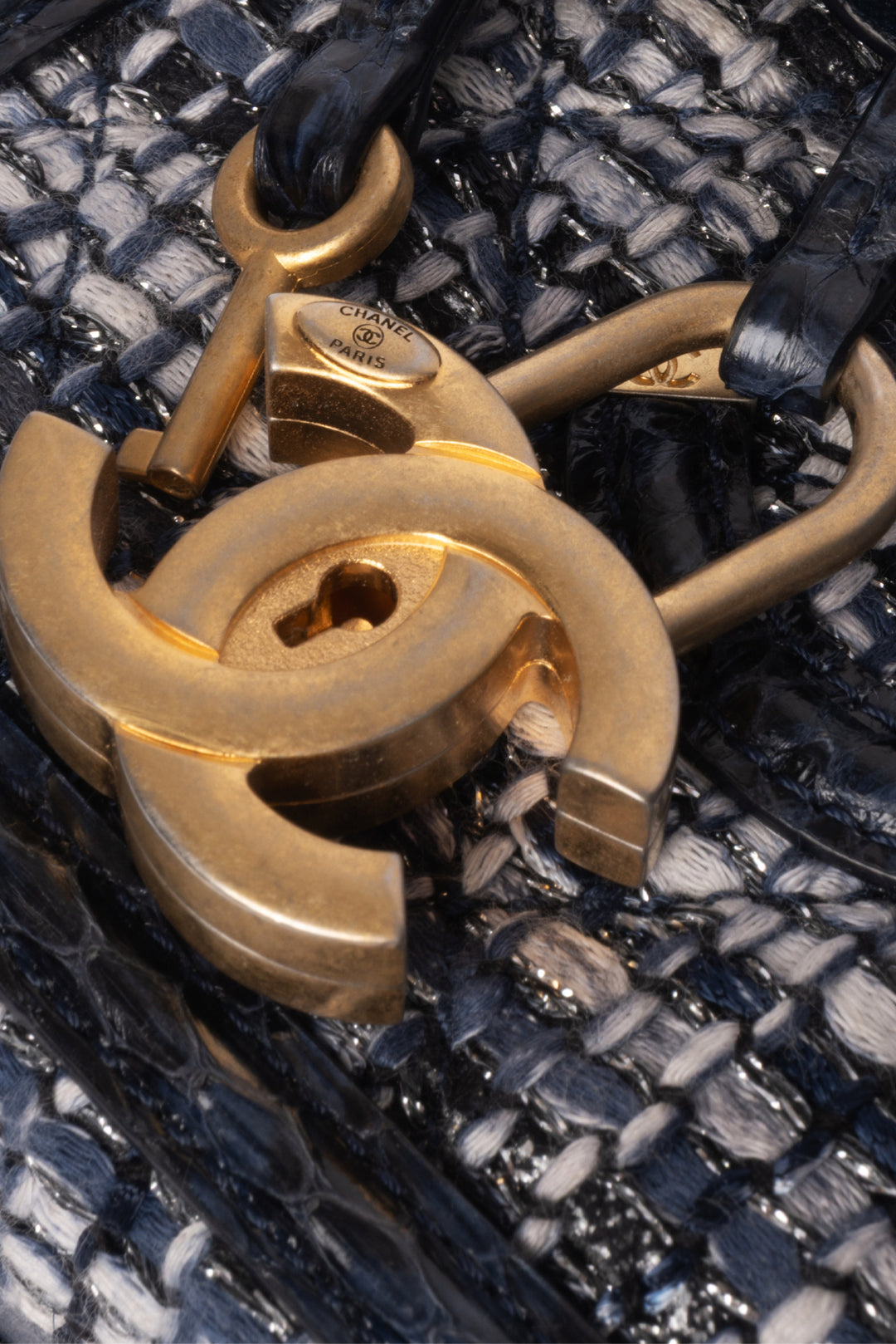 Chanel 2018 Tweed, Python & Calfskin Small CC Filigree Vanity Case Shoulder Bag