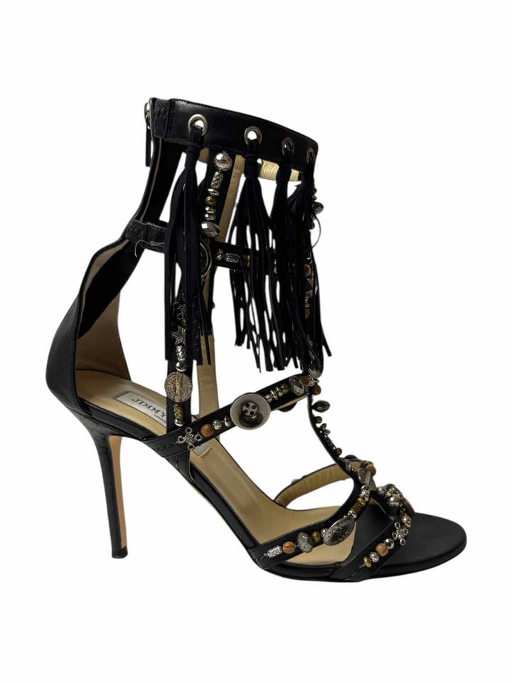 Jimmy Choo Beaded Leather Fringe Size 40 Sandals