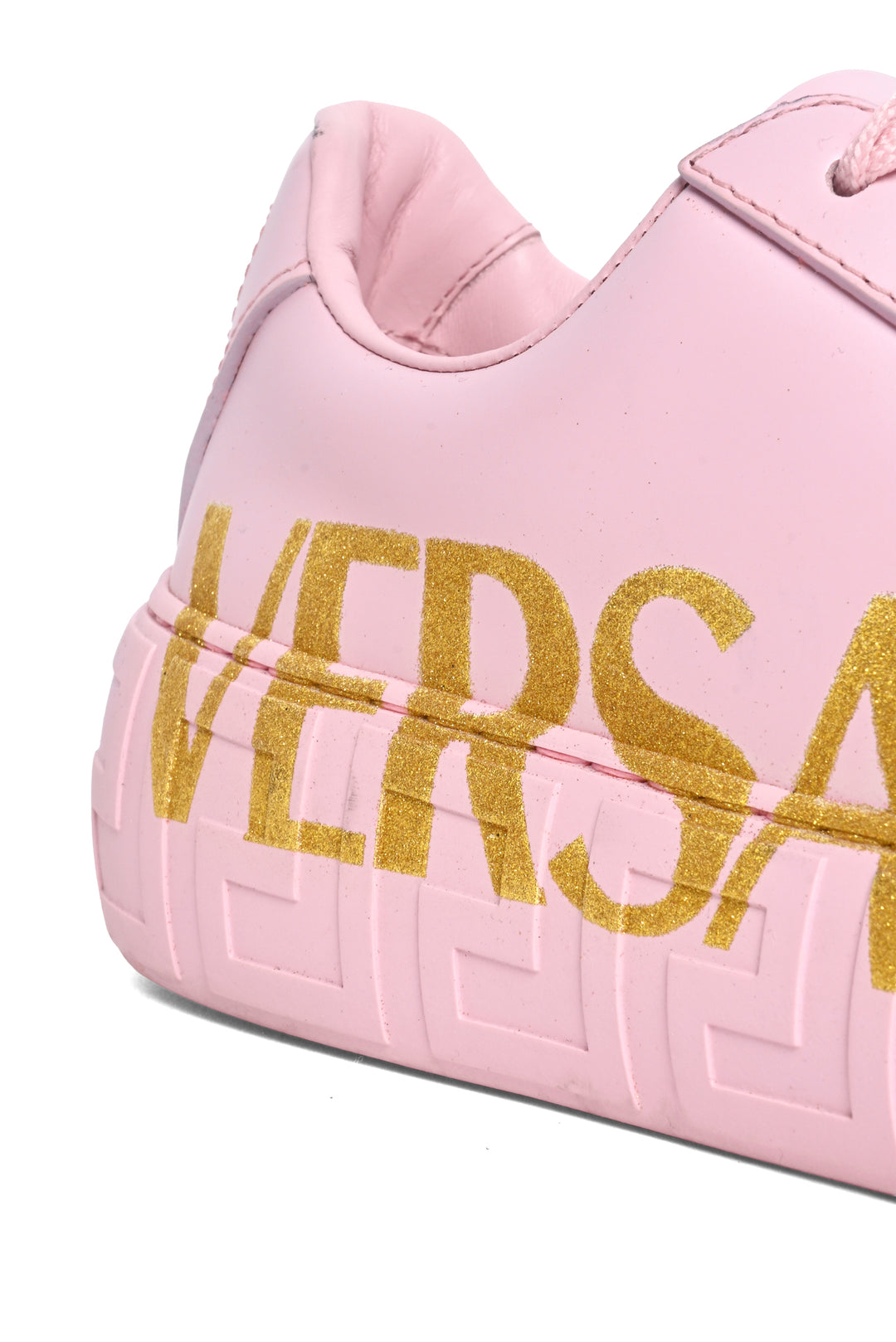 Versace Size 36 La Greca Glitter Logo Leather Sneaker