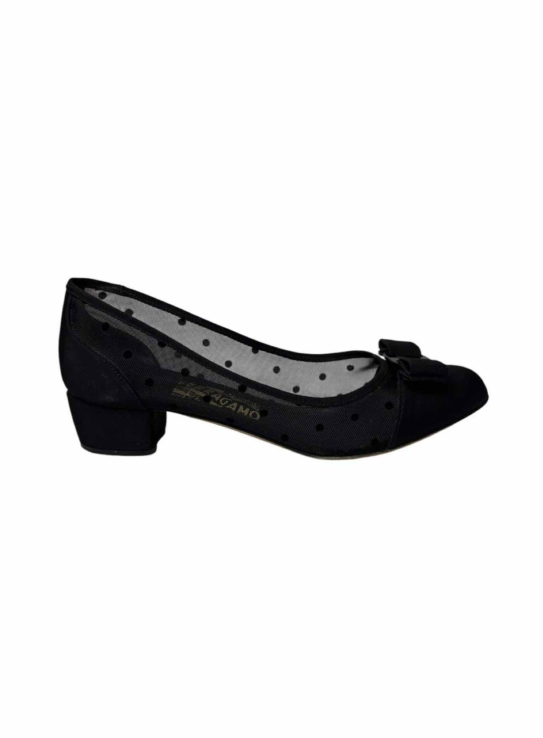 Ferragamo Size 8.5 Vara Bow Dots Mesh Fabric Pumps