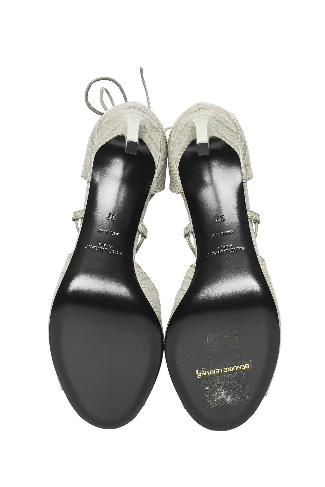 Saint Laurent Size 37 Lizard Embossed Leather Ankle Wrap Sandals
