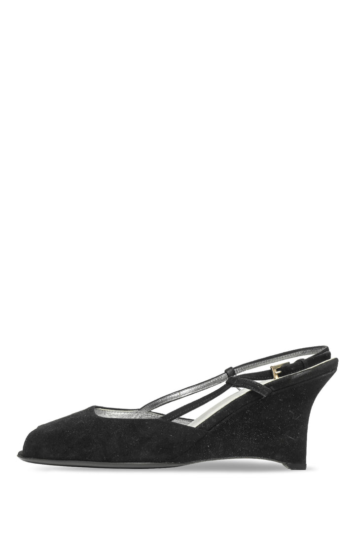 Prada Size 37.5 Peep Toe Suede Slingback Wedges