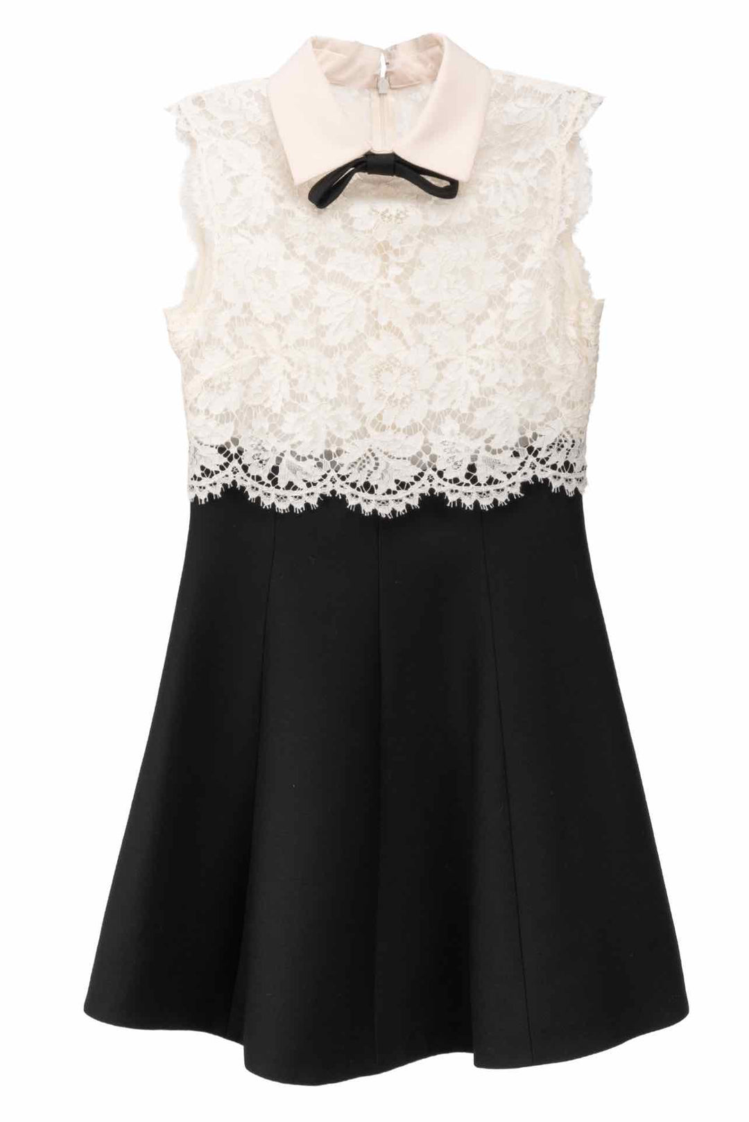 Valentino Size 38 Sleeveless Bow & Lace Wool Mini Dress