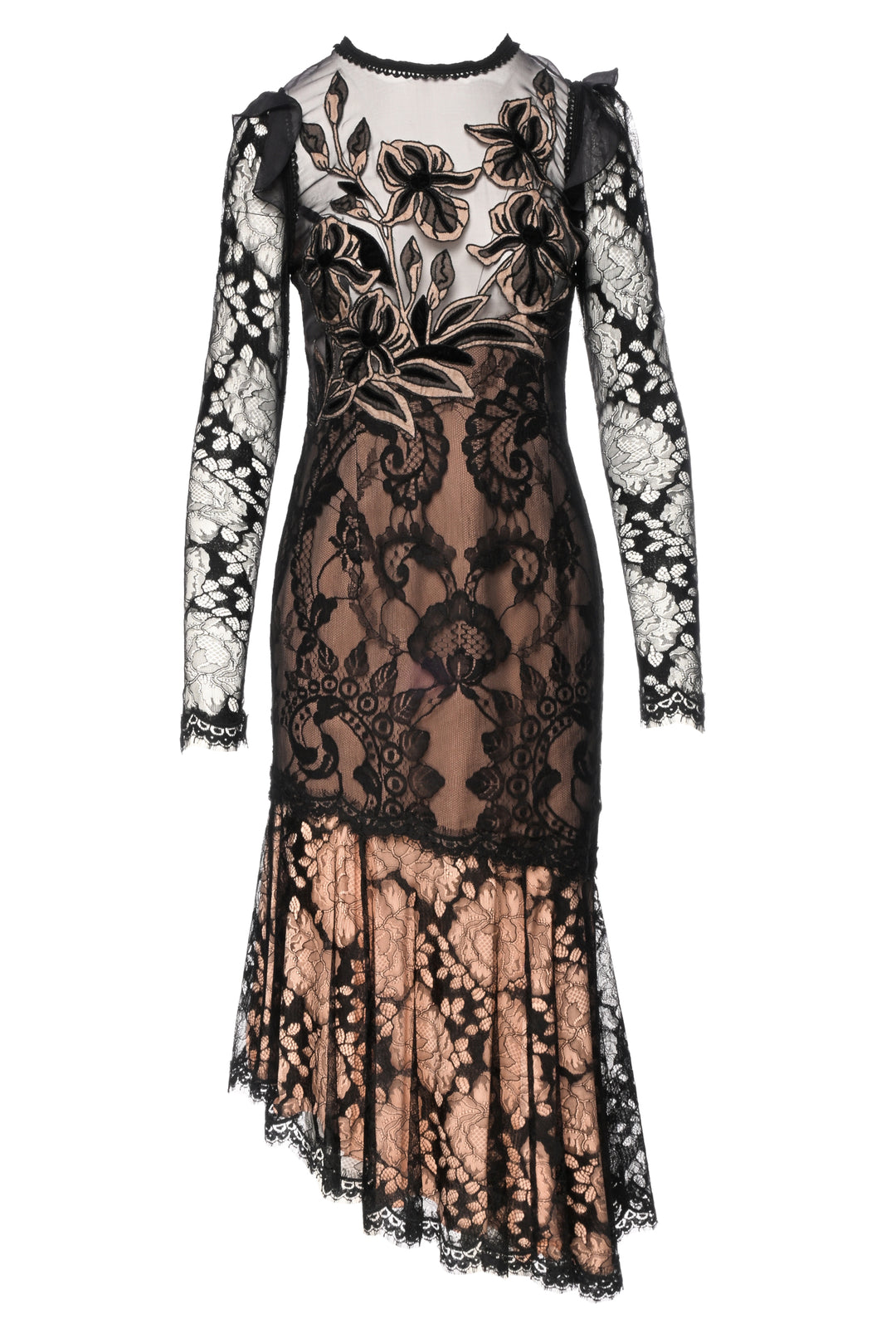 Andrew Gn Size M Floral Lace Long Sleeve Maxi Dress