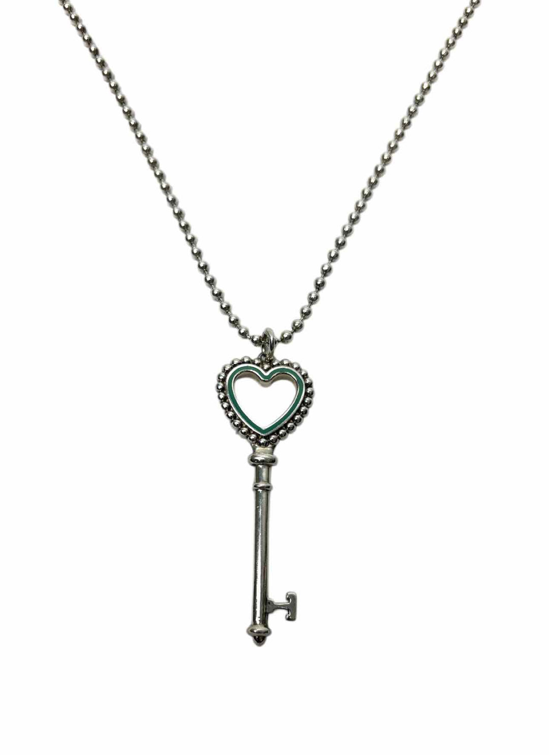 Tiffany & Co 925 Silver Beaded Heart Key Pendant Necklace