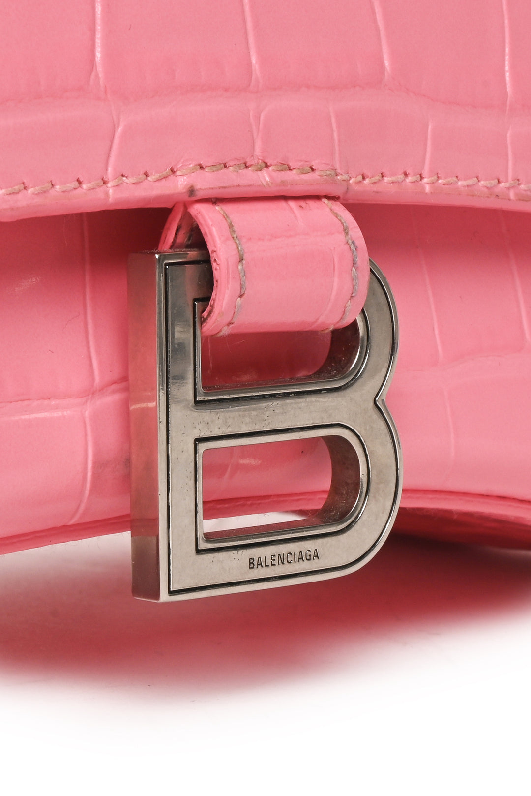 Balenciaga Small Hourglass Crocodile Embossed Leather Top Handle Crossbody