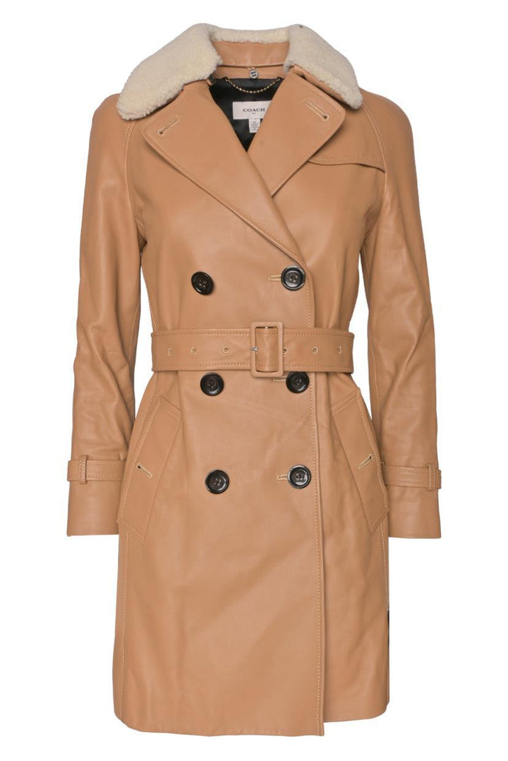 Coach Leather Shearling Trim Size 00 Coat