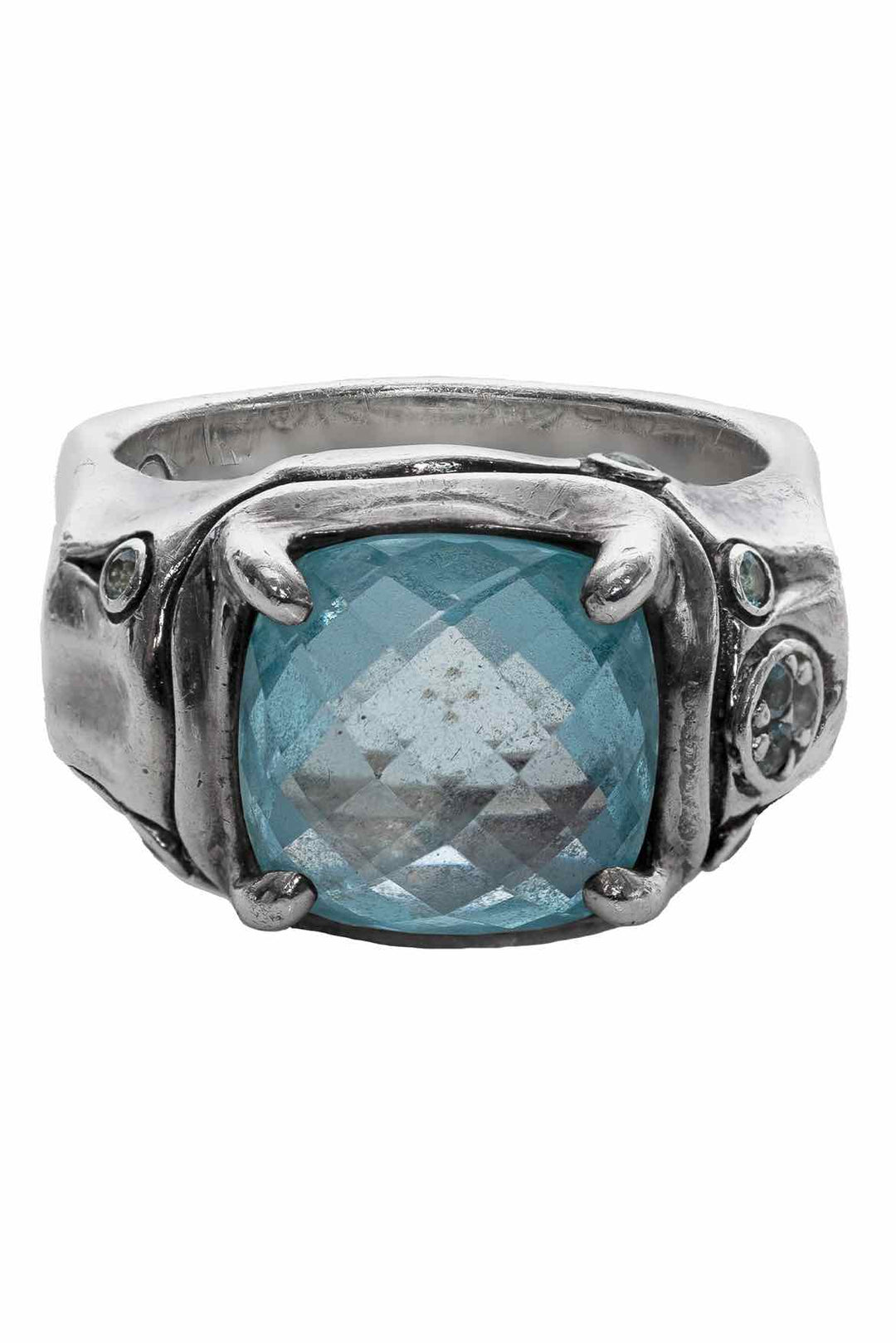 John Hardy Size 7 Batu Bamboo Sterling Silver & Blue Topaz Ring