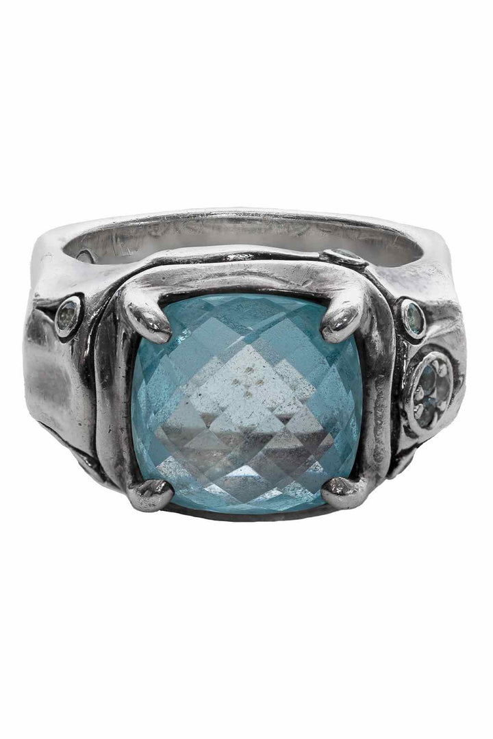 John Hardy Size 7 Batu Bamboo Sterling Silver & Blue Topaz Ring