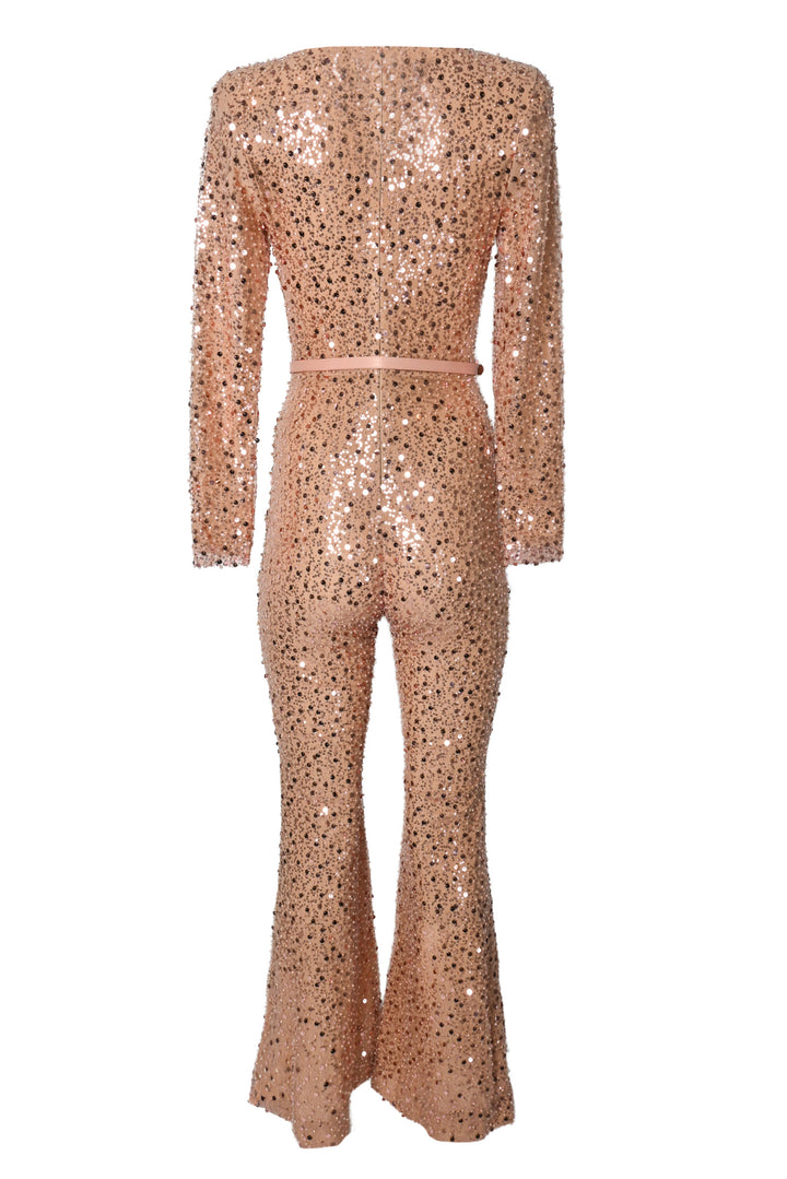 Nadine Merabi Size S/M Eliza Sequin & Bead Embellished Jumpsuit