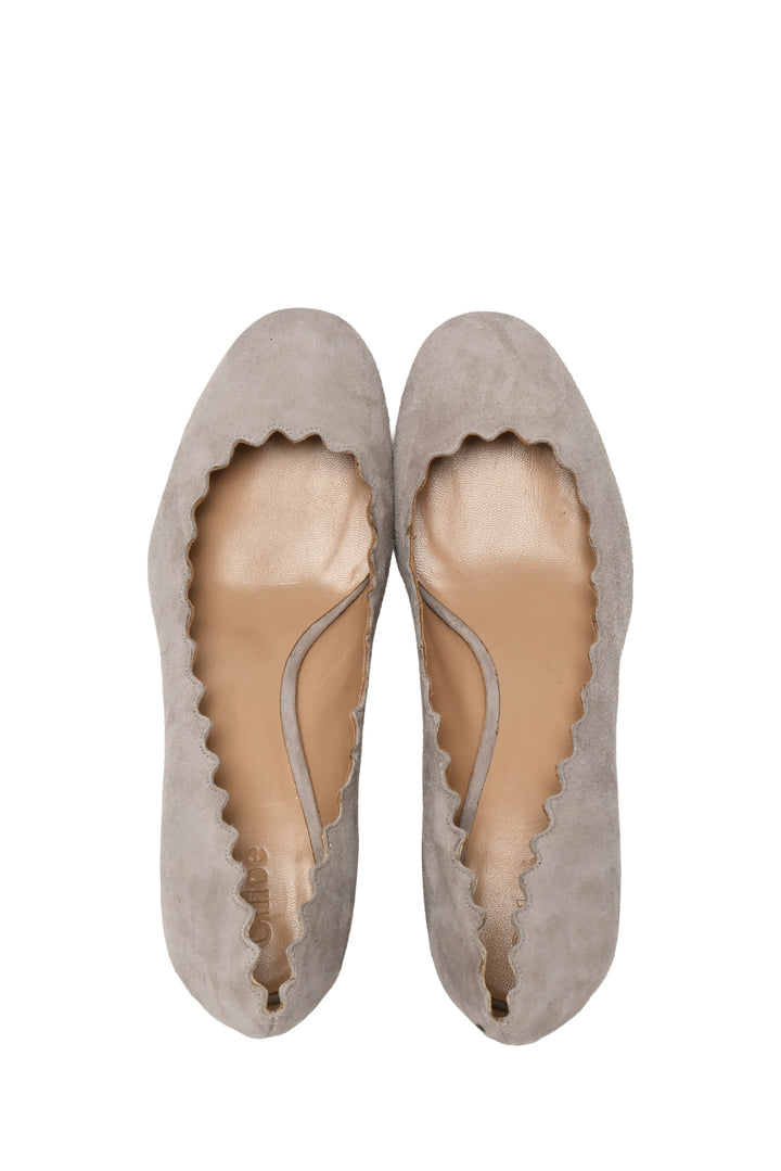 Chloe Size 35.5 Suede Scalloped Lauren Mid Heel Pumps