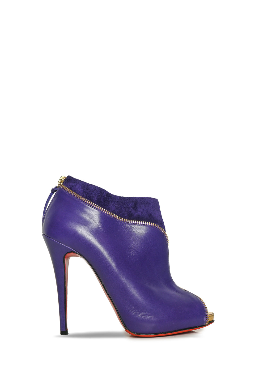 Christian Louboutin Size 38 Leather & Suede Col Zippe Peep Toe Ankle Boots