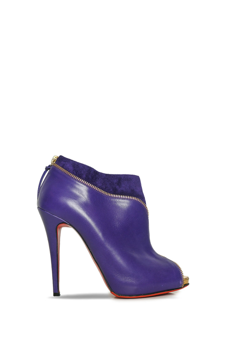 Christian Louboutin Size 38 Leather & Suede Col Zippe Peep Toe Ankle Boots