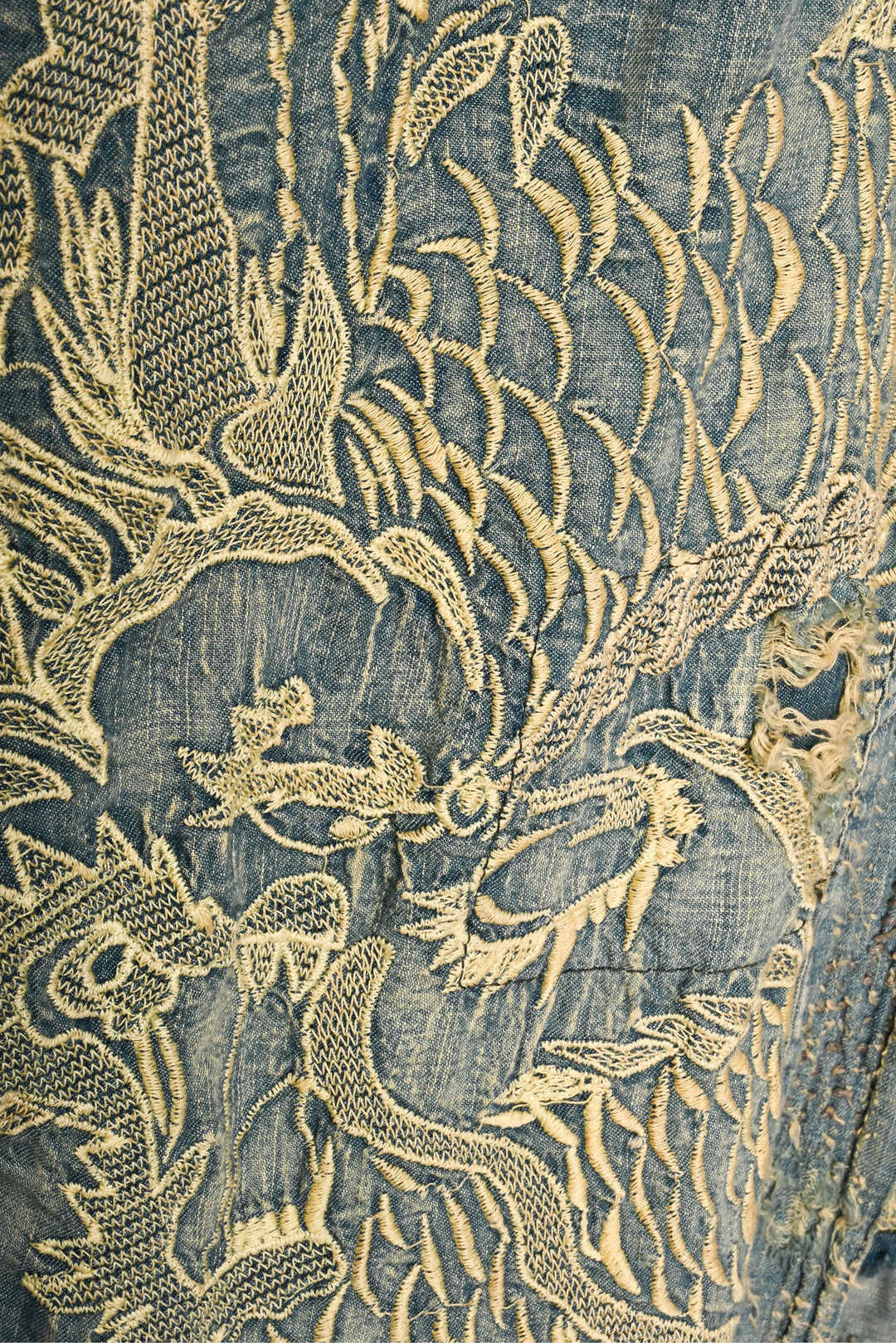 Magnolia Pearl Size OS Daiji Dragon Embroidered Distressed Denim Kimono