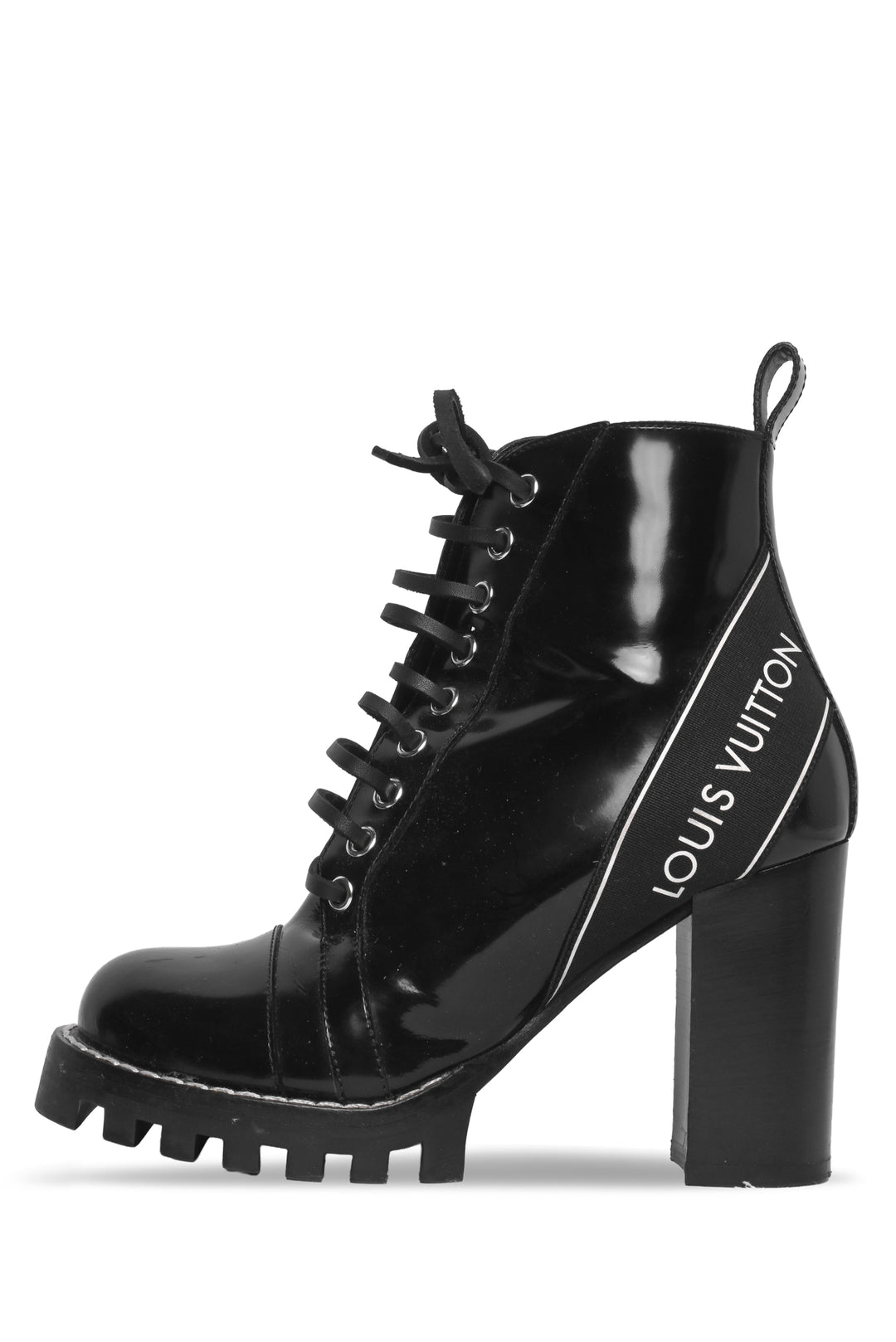 Louis Vuitton Size 36 Patent Logo Combat Ankle Boots