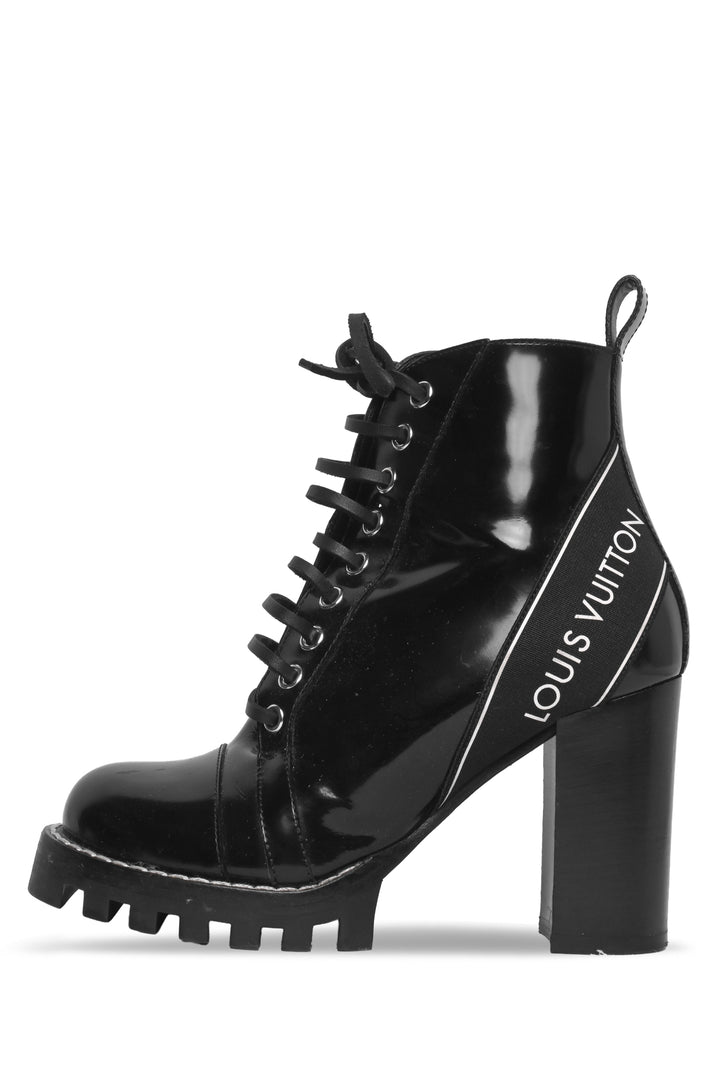 Louis Vuitton Size 36 Patent Logo Combat Ankle Boots